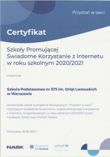 Certyfikat Świadome korzystanie z Internetu