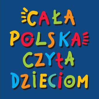 Kolorowe napisy na niebieskim tle Cała Polska Czyta Dzieciom