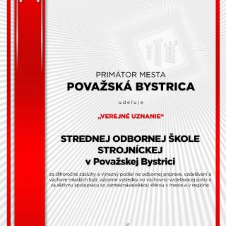 Verejné uznanie z rúk primátora mesta Považská Bystrica