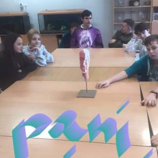 Uczniowie klasy 8c przy stole mediacyjnym:)