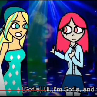 Kadr z filmu animowanego jednej z uczennic z klasy siódmej. Na obrazie dwie animowane dziewczynki w sukienkach tańczą w dyskotece.