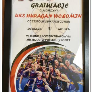 Dyplom za zajęcie III miejsca w Mistrzostwach Polski koszykówki dziewcząt