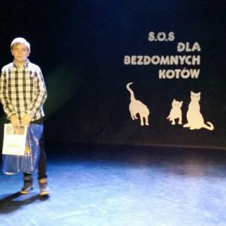 Wyróżnienie dla Kacpra Karpowicza w wojewódzkim konkursie S.O.S. dla bezdomnych kotów!