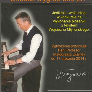Konkurs na wykonanie piosenek z tekstem  Wojciecha Młynarskiego