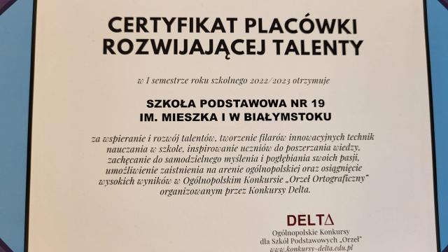 Zwycięzcy Ogólnopolskiego Konkursu „Orzeł Ortograficzny”