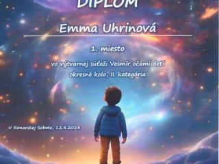 Emma Uhrinová - okresné kolo výtvarnej súťaže Vesmír očami detí - 1.miesto v II.kategórii