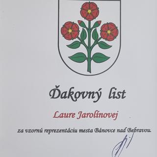 Laura Jarolínová ocenená primátorom mesta