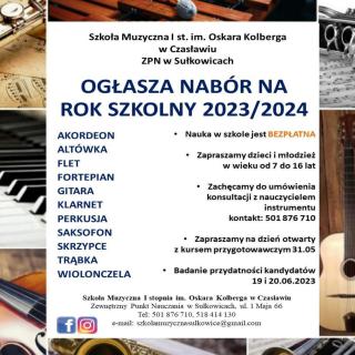 Informacja o szkole muzycznej w Sułkowicach