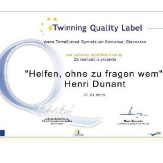 Národný certifikát kvality za eTwinningový projekt "Pomáhať, bez toho aby sme sa pýtali komu"