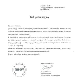 Odznaka Jakości eTwinning dla p. Anny Boguszewskiej