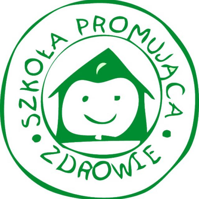Ofizjalne logo Szkoła pormująca zdrowie zielony napis na białym tle