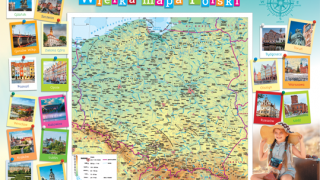 Wielka mapa Polski zapełniona pocztówkami