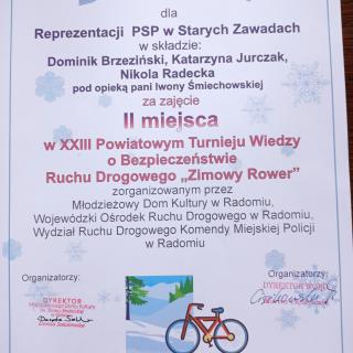 XIII Powiatowym Turnieju Wiedzy o BRD „Zimowy Rower”