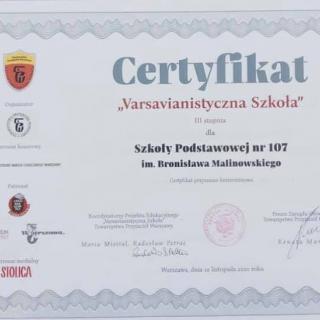 Certyfikat Varsavianistycznej Szkoły