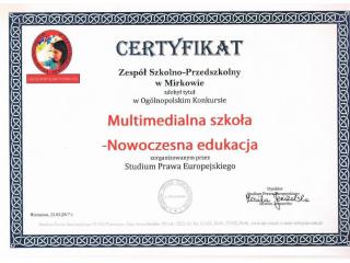 Zdobyliśmy certyfikat „Multimedialna szkoła – Nowoczesna edukacja”