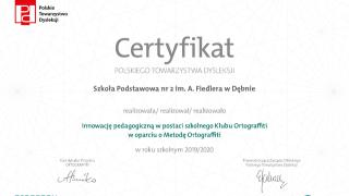 Certyfikat poświadczający zrealizowanie innowacji pedagogicznej