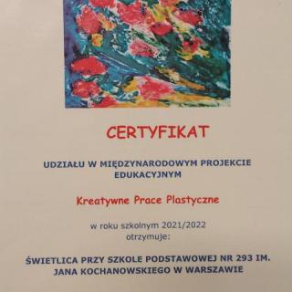 Międzynarodowy Projekt Edukacyjny Kreatywne Prace Plastyczne realizowany w świetlicy szkolnej
