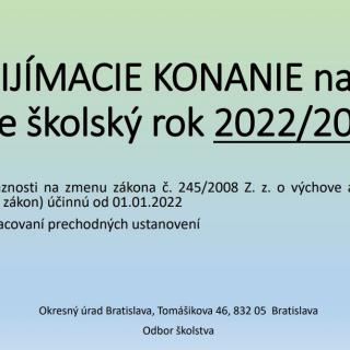 Informácie o zmenách v školskom zákone v súvislosti s prijímacím konaním na stredné školy pre školský rok 2022/2023