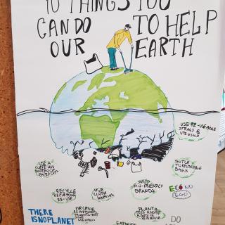 Plakat w języków angielskim "jak możemy pomóc naszej planecie" 