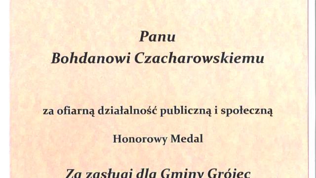 Wyróżnienie dla Pana Bohdana Czacharowskiego.