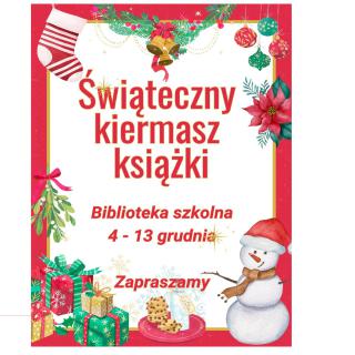 Plakat z napisem Świąteczny Kiermasz Książki