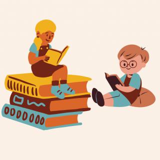 Dziewczynka i chłopiec czytający książki.