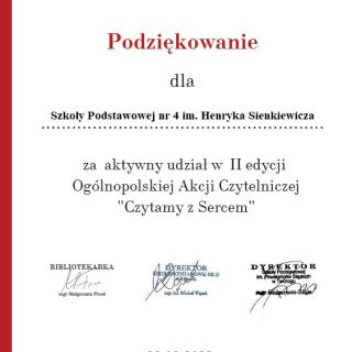 Podziękowanie za udział w akcji ogólnopolskiej