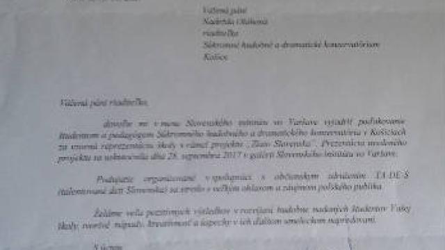 Ďakovný list zo Slovenského inštitútu vo Varšave
