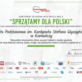 Podziękowanie za udział w akcji "Sprzątamy dla Polski"